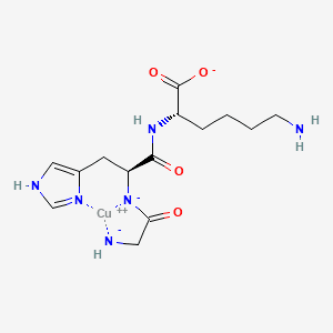2D molecular structure of GHK-Cu, C14H21CuN6O4.